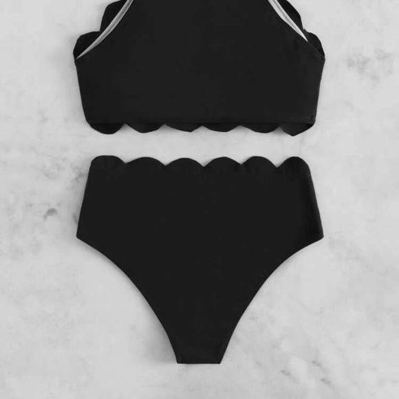 Boho swim bikini high neck halter scalloped edge cheeky criss cross high waisted - Picture 3 of 3